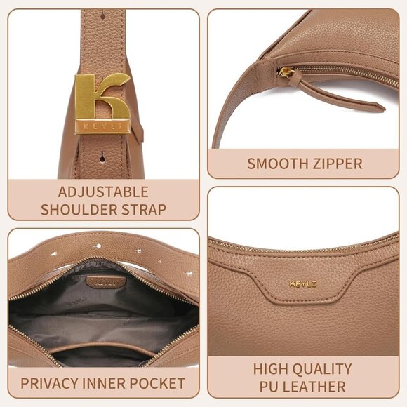 Exquisite Light Brown Leather Crescent Clutch with Magnetic Closure for Safety - Picture 6 of 6